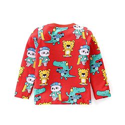 Babyhug Cotton Knit Full Sleeves Night Suit with Tiger & Panda Print - Red