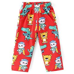 Babyhug Cotton Knit Full Sleeves Night Suit with Tiger & Panda Print - Red