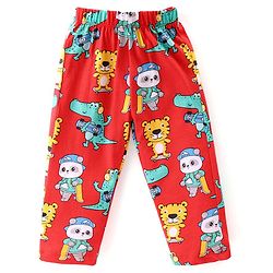 Babyhug Cotton Knit Full Sleeves Night Suit with Tiger & Panda Print - Red