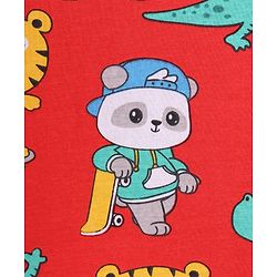 Babyhug Cotton Knit Full Sleeves Night Suit with Tiger & Panda Print - Red