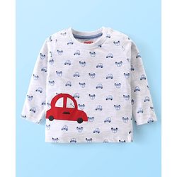 Babyhug Cotton Knit Full Sleeves Night Suit with Vehicle Print - Melange