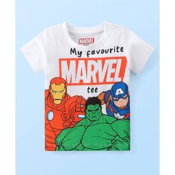 Babyhug Marvel Single Jersey Knit T-Shirt & Shorts Set With Avengers Graphic and Badge Detailing - Multicolour