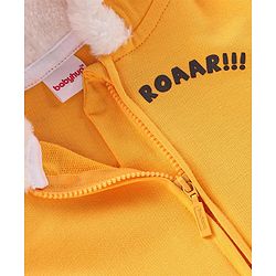 Babyhug Full Sleeve Front Open Hooded Sweat Jacket with Animal Print & Ears Applique - Yellow