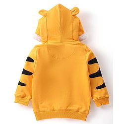 Babyhug Full Sleeve Front Open Hooded Sweat Jacket with Animal Print & Ears Applique - Yellow