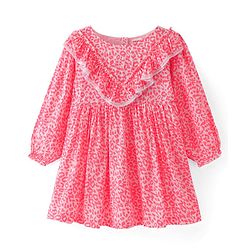 Babyhug Full Sleeves Printed Frock with Frill Detailing- Pink