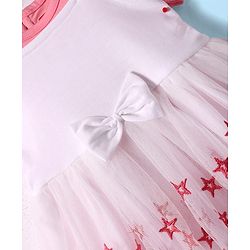 Babyhug Woven Half Sleeves Embroidered Stars Frock with T-Shirt - White & Pink