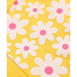 Babyhug 100% Cotton Knit Caps With Floral & Polka Dots Print Pack Of 2 - Yellow & Dark Pink