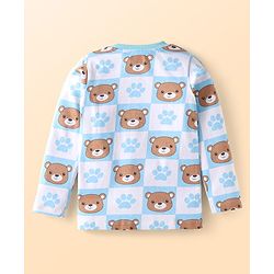 Babyhug Single Jersey Knit Dungaree & Full Sleeves T-Shirt With Teddy Bear Print - Navy Blue
