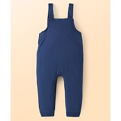 Babyhug Single Jersey Knit Dungaree & Full Sleeves T-Shirt With Teddy Bear Print - Navy Blue