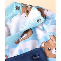 Babyhug Single Jersey Knit Dungaree & Full Sleeves T-Shirt With Teddy Bear Print - Navy Blue