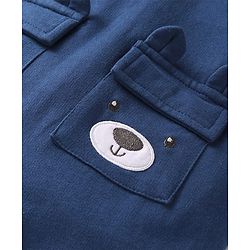 Babyhug Single Jersey Knit Dungaree & Full Sleeves T-Shirt With Teddy Bear Print - Navy Blue