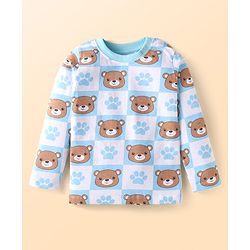 Babyhug Single Jersey Knit Dungaree & Full Sleeves T-Shirt With Teddy Bear Print - Navy Blue