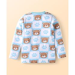 Babyhug Single Jersey Knit Dungaree & Full Sleeves T-Shirt With Teddy Bear Print - Navy Blue