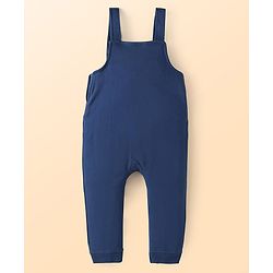 Babyhug Single Jersey Knit Dungaree & Full Sleeves T-Shirt With Teddy Bear Print - Navy Blue