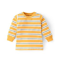Babyhug Cotton Single Jersey Knit Full Sleeves Striped T-Shirt & Dungaree Set With Animal Print - Green