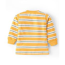 Babyhug Cotton Single Jersey Knit Full Sleeves Striped T-Shirt & Dungaree Set With Animal Print - Green