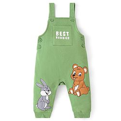 Babyhug Cotton Single Jersey Knit Full Sleeves Striped T-Shirt & Dungaree Set With Animal Print - Green