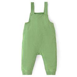 Babyhug Cotton Single Jersey Knit Full Sleeves Striped T-Shirt & Dungaree Set With Animal Print - Green