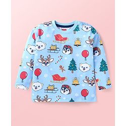 Babyhug Single Jersey Knit Full Sleeves Animal Printed T-Shirt & Dungaree - Navy Blue