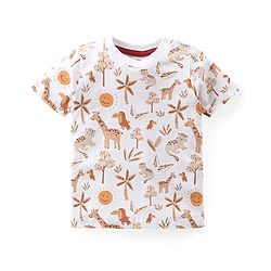 Babyhug Single Jersey Knit Half Sleeves T-Shirt with Animals Patch Dungaree - Maroon & White