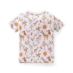 Babyhug Single Jersey Knit Half Sleeves T-Shirt with Animals Patch Dungaree - Maroon & White