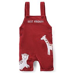 Babyhug Single Jersey Knit Half Sleeves T-Shirt with Animals Patch Dungaree - Maroon & White