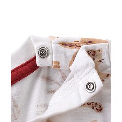 Babyhug Single Jersey Knit Half Sleeves T-Shirt with Animals Patch Dungaree - Maroon & White