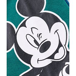 Babyhug Disney Interlock Knit Full Sleeves Sleepsuit With Mickey Mouse Graphic - Navy Blue & Green