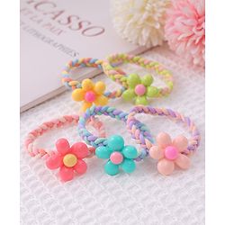 Babyhug Flower Charms Rubber Bands & Scrunchies Set of 5 - Multicolor