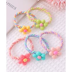 Babyhug Flower Charms Rubber Bands & Scrunchies Set of 5 - Multicolor