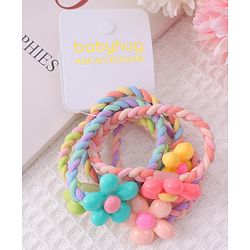 Babyhug Flower Charms Rubber Bands & Scrunchies Set of 5 - Multicolor