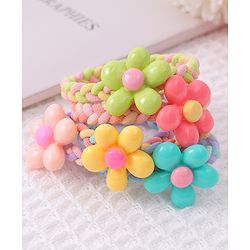 Babyhug Flower Charms Rubber Bands & Scrunchies Set of 5 - Multicolor