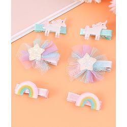 Babyhug Hair Pins And Clips With Unicorn & Floral Applique - Multicolour
