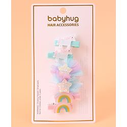 Babyhug Hair Pins And Clips With Unicorn & Floral Applique - Multicolour