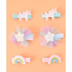 Babyhug Hair Pins And Clips With Unicorn & Floral Applique - Multicolour