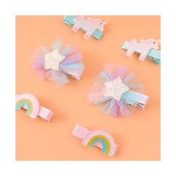 Babyhug Hair Pins And Clips With Unicorn & Floral Applique - Multicolour