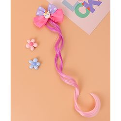 Babyhug Bow & Unicorn Applique Clip Hair Extensions -  Fushia