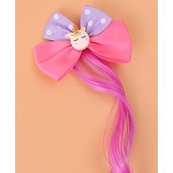 Babyhug Bow & Unicorn Applique Clip Hair Extensions -  Fushia
