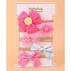 Babyhug Flower and Bow Motifs Headbands Set of 5 - Dark Pink