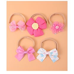 Babyhug Flower and Bow Motifs Headbands Set of 5 - Dark Pink