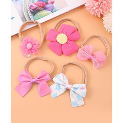 Babyhug Flower and Bow Motifs Headbands Set of 5 - Dark Pink