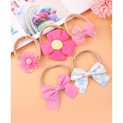 Babyhug Flower and Bow Motifs Headbands Set of 5 - Dark Pink