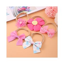 Babyhug Flower and Bow Motifs Headbands Set of 5 - Dark Pink