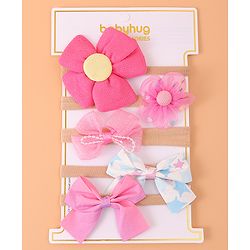 Babyhug Flower and Bow Motifs Headbands Set of 5 - Dark Pink