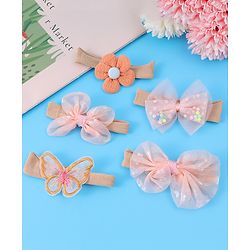 Babyhug Bow Butterfly & Flower Applique Headbands Pack of 5 - Peach