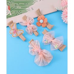 Babyhug Bow Butterfly & Flower Applique Headbands Pack of 5 - Peach