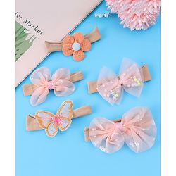 Babyhug Bow Butterfly & Flower Applique Headbands Pack of 5 - Peach