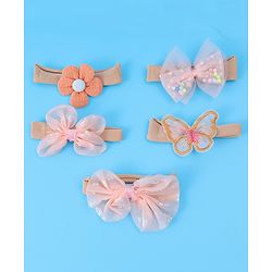 Babyhug Bow Butterfly & Flower Applique Headbands Pack of 5 - Peach