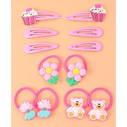 Babyhug Cupcake Hair Clips & Rubber Bands Accessories Combo Sets of 12 - Pink