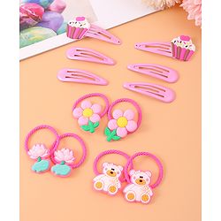 Babyhug Cupcake Hair Clips & Rubber Bands Accessories Combo Sets of 12 - Pink